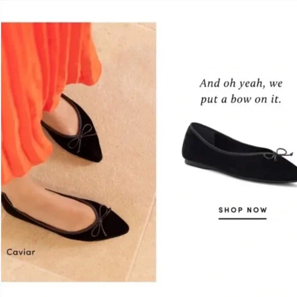 Birdies Goldfinch Velvet Pointed Toe Ballet Flat in Caviar Velvet Black Size 7.5 - Picture 9 of 9